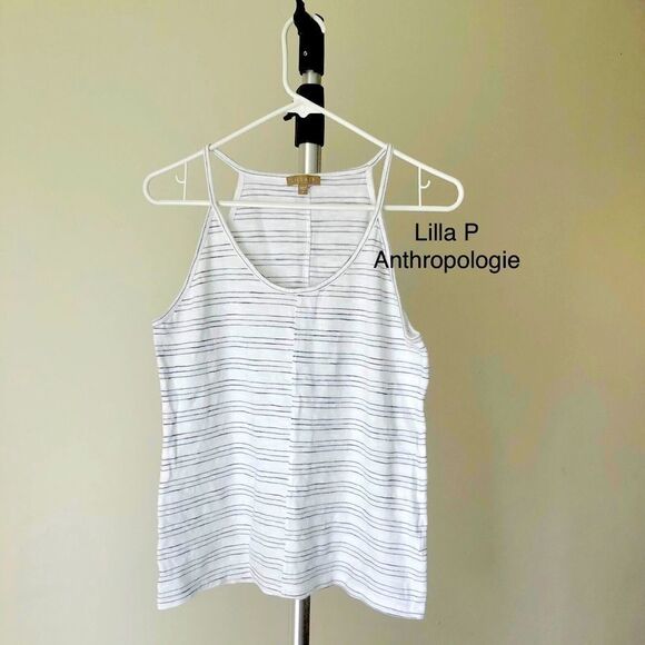 Anthropologie Tops - ANTHROPOLOGIE Lilla P‎ White & Grey Stripe Tank Top/ Sz M